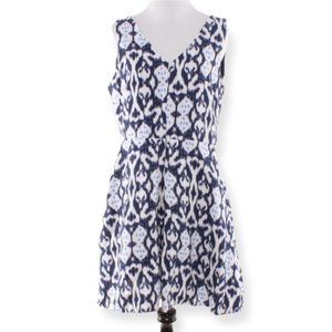 Gap Linen Dress Size 4 US Blue White‎  Ikat Sleeveless Pleated Casual Summer